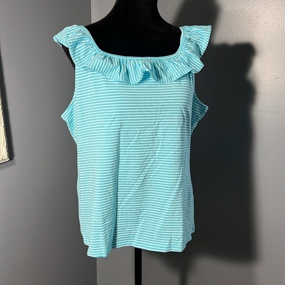 Talbots Ruffle Square Neck Shell - Amalfi Stripe Tank Blouse NWT size PXL - Picture 7 of 7
